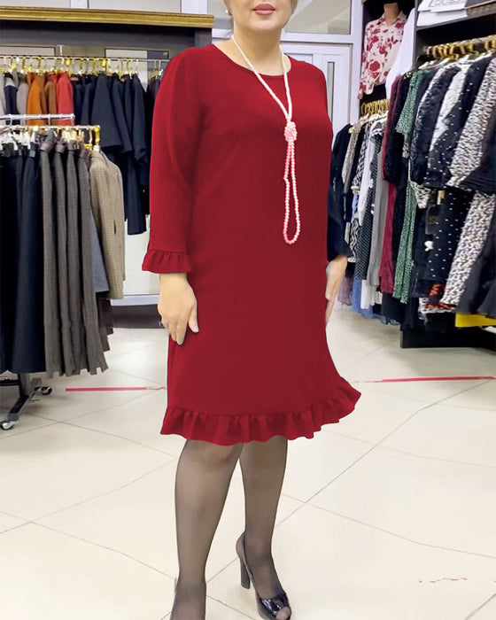 Patchwork ruffled solid color dress