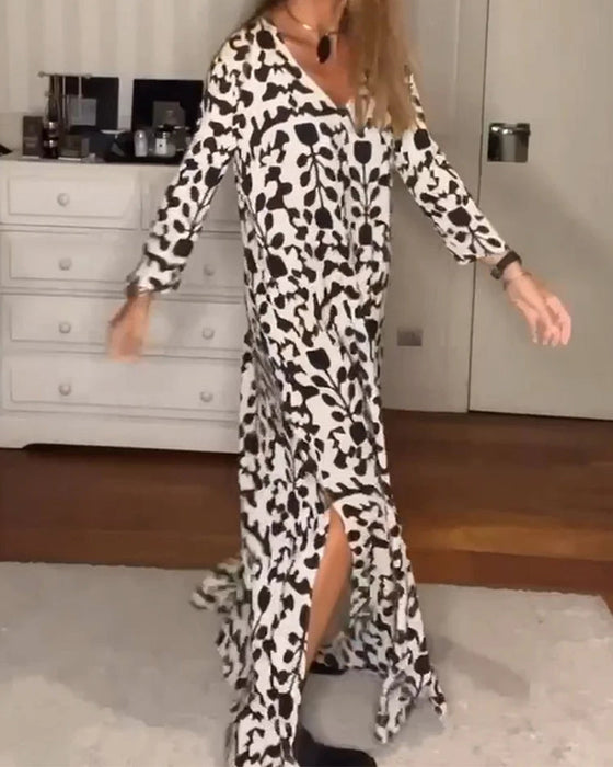 V-neck long-sleeved loose dress