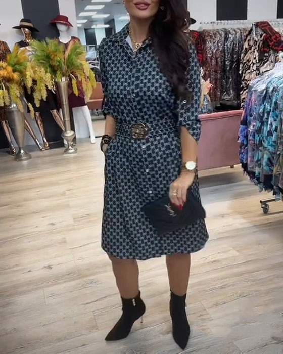 Lapel Diamond Shirt Dress