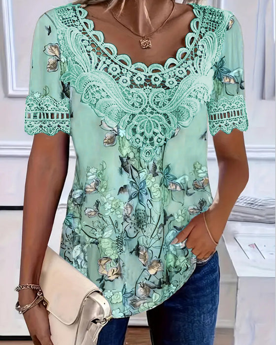 Floral Print Fashion Short Sleeve T-Shirt