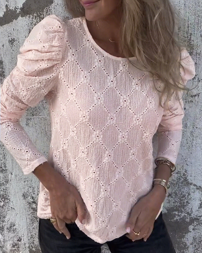 Puff Sleeve Cutout Blouse