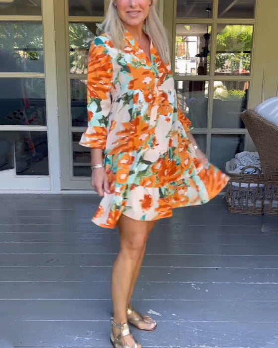 Elegant V-neck floral print dress