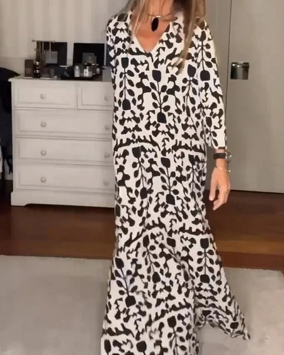 V-neck long-sleeved loose dress