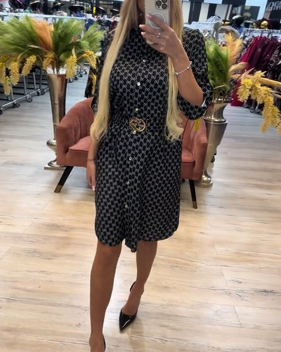 Lapel Diamond Shirt Dress