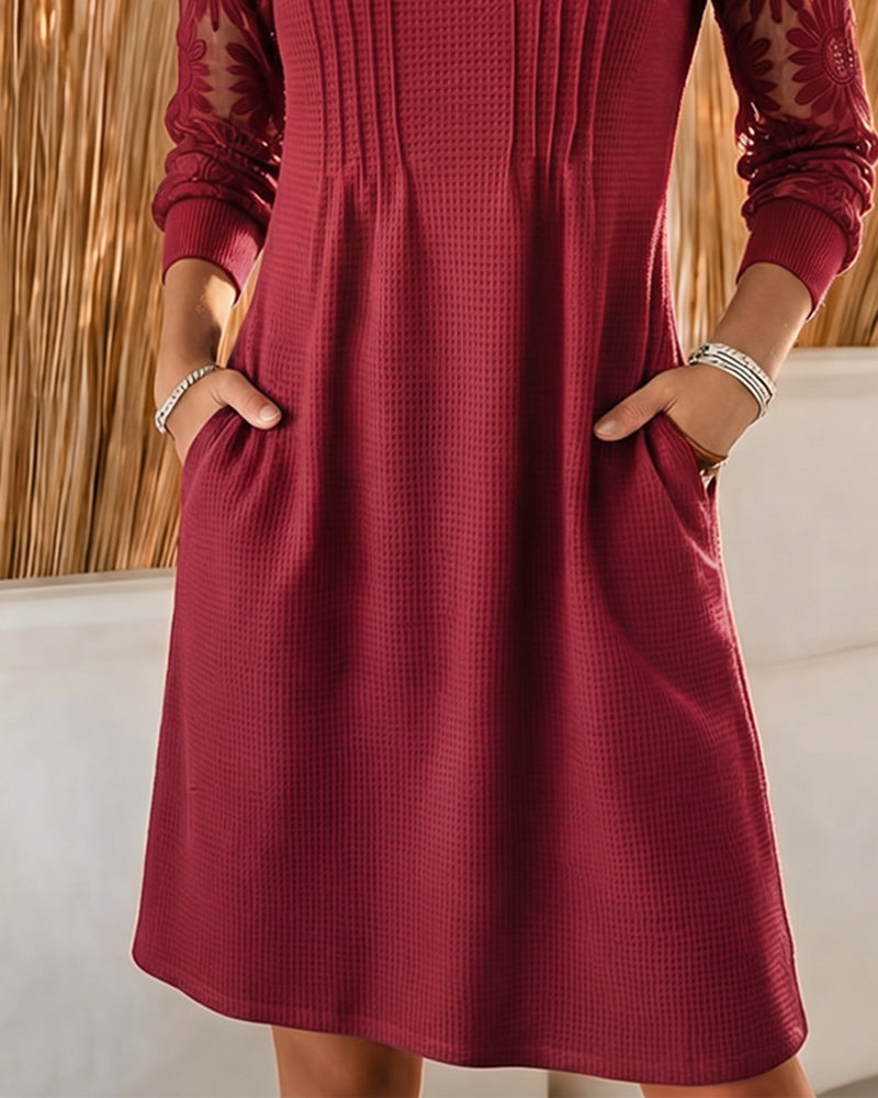 V-Neck Shirred Patchwork Dress