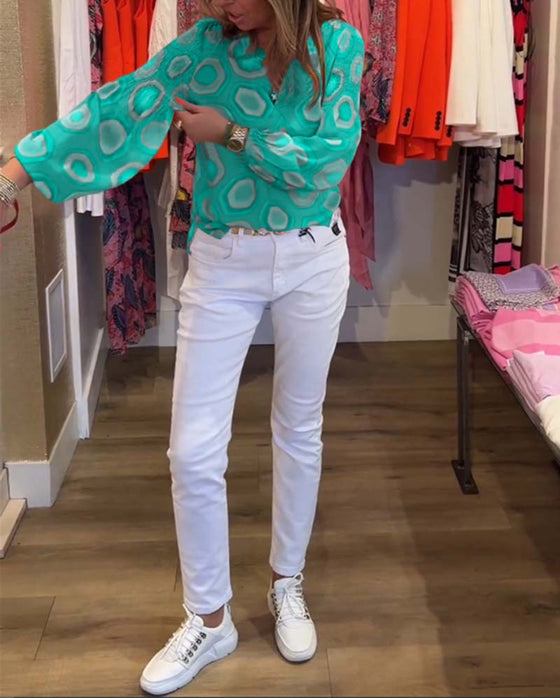 Geometric print long sleeve casual blouse