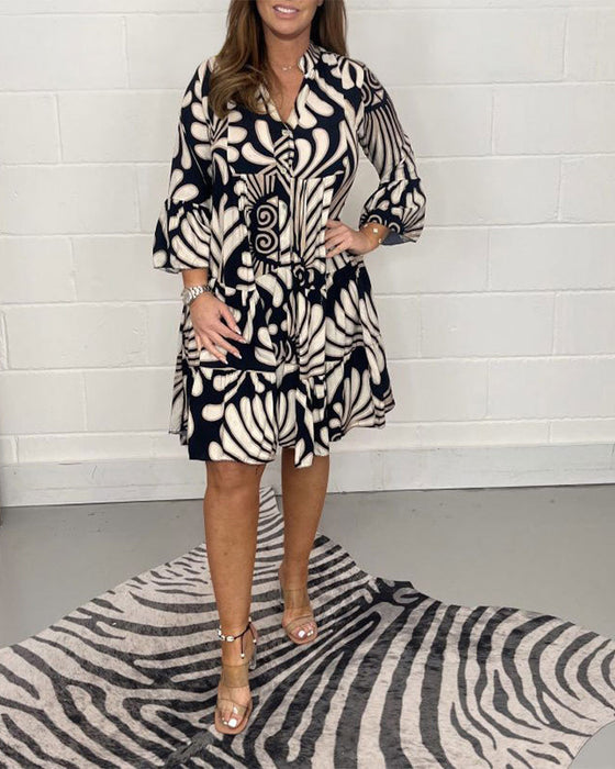 V-neck printed casual dress