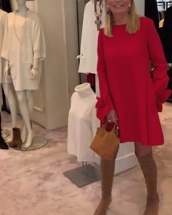 Fashionable Round Neck Bow Sleeve Dress