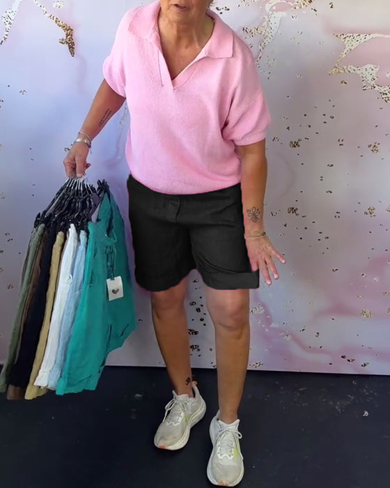 Solid Color Cotton And Linen Casual Shorts