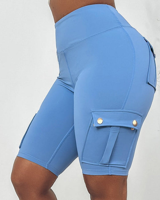 High-waisted cargo pocket shorts
