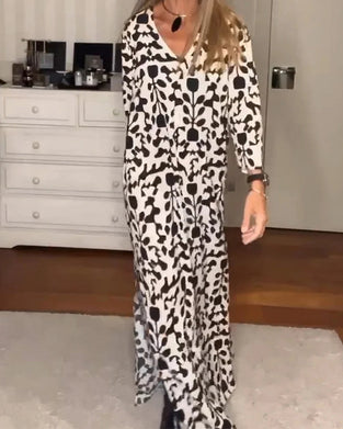 V-neck long-sleeved loose dress