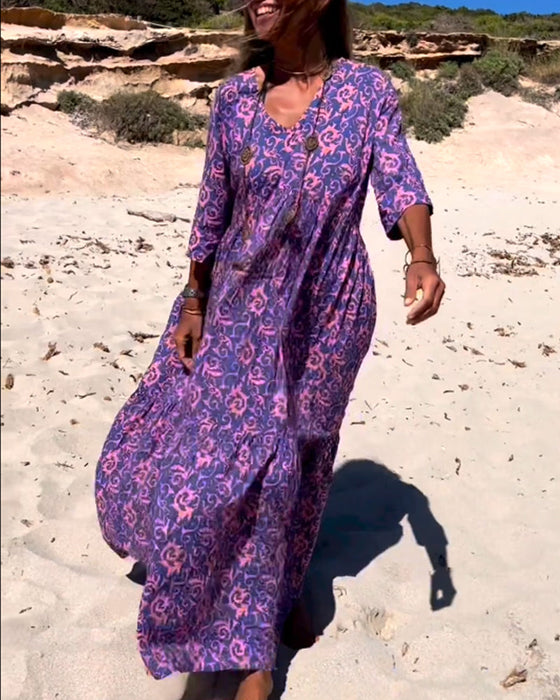 Loose 3/4 Sleeve Print Dress