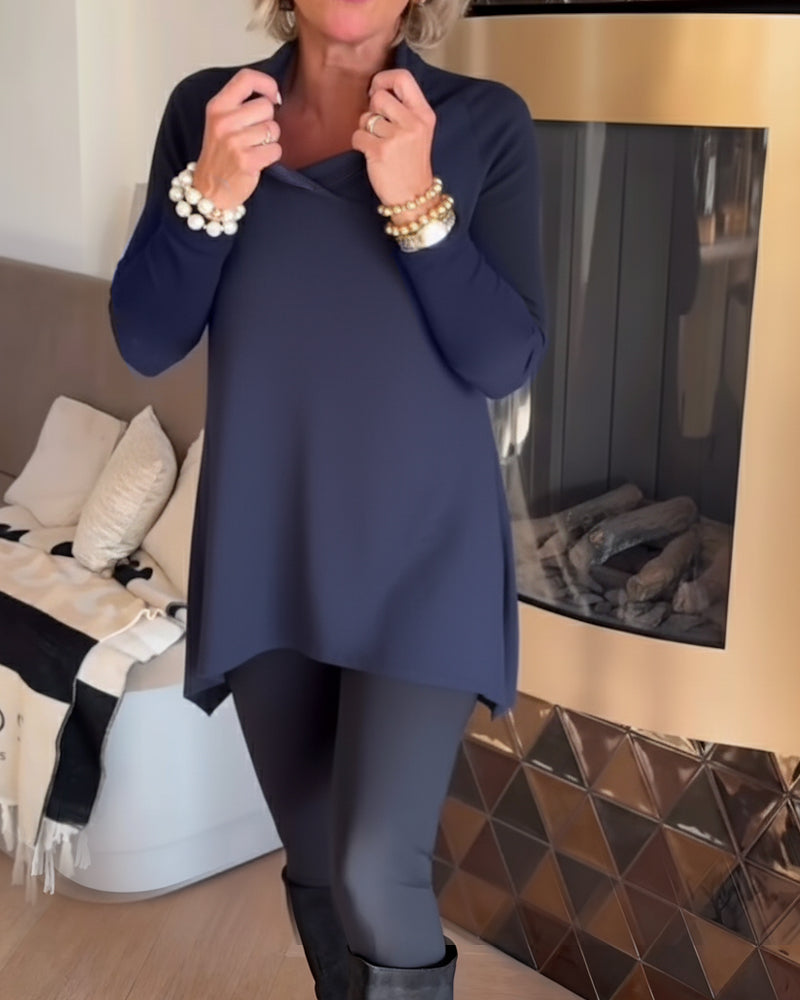 Irregular Lapel Long-Sleeved Top