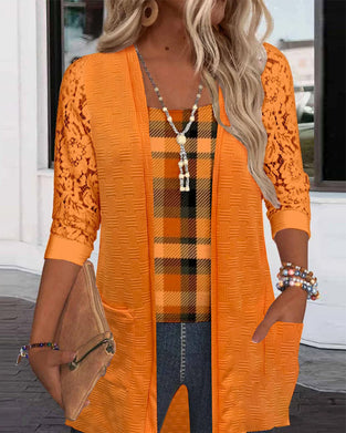 Faux Two-Piece Plaid Top