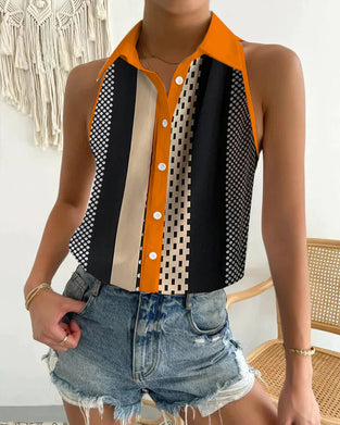 Sleeveless color block  blouse
