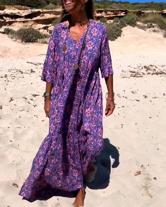 Loose 3/4 Sleeve Print Dress