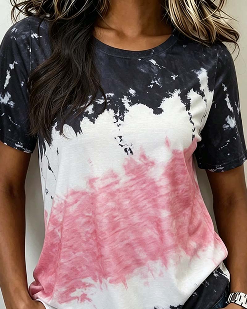 Crew Neck Tie-Dye Short Sleeve T-Shirt