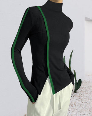 Turtleneck patchwork pullover sweater