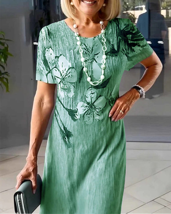 Round Neck Short Sleeve Printed Dress