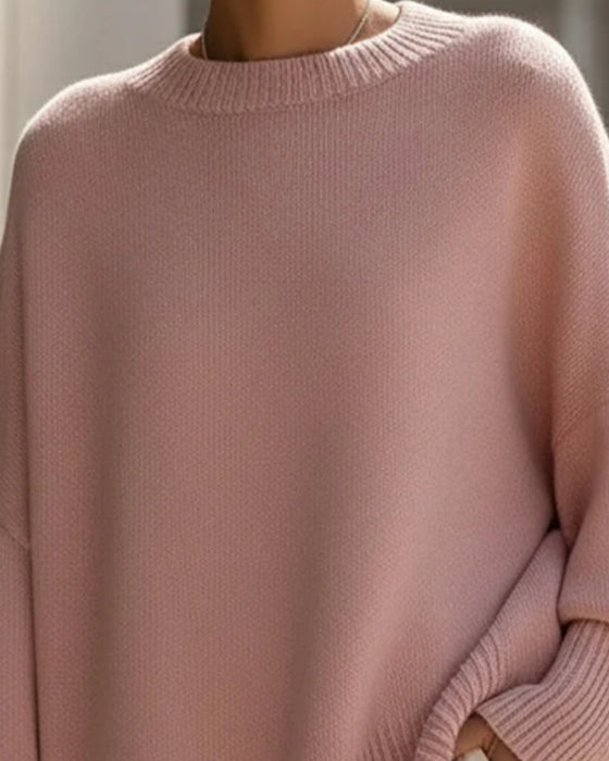 Round Neck Loose Mid-Length Pullover