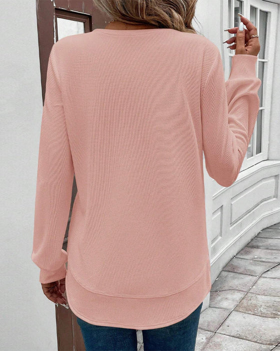 Round Neck Long Sleeve Solid Color Top