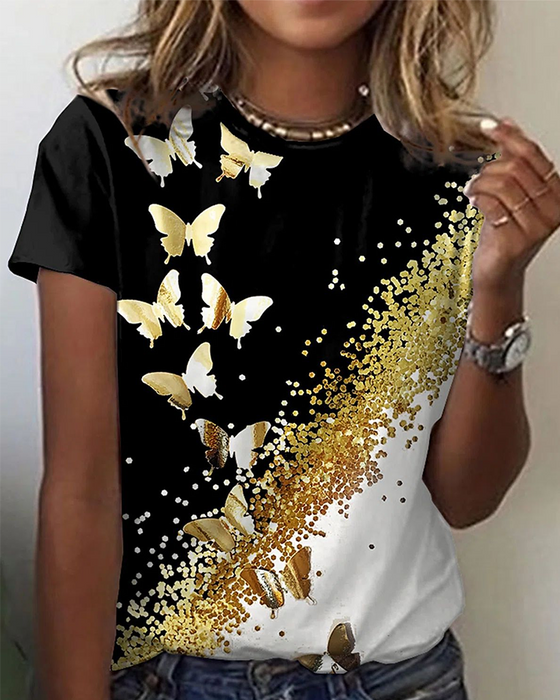 Simple round neck printed t-shirt