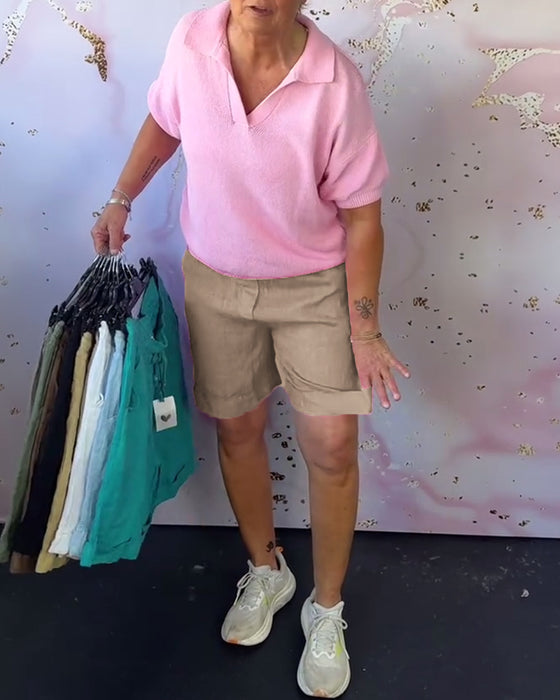 Solid Color Cotton And Linen Casual Shorts