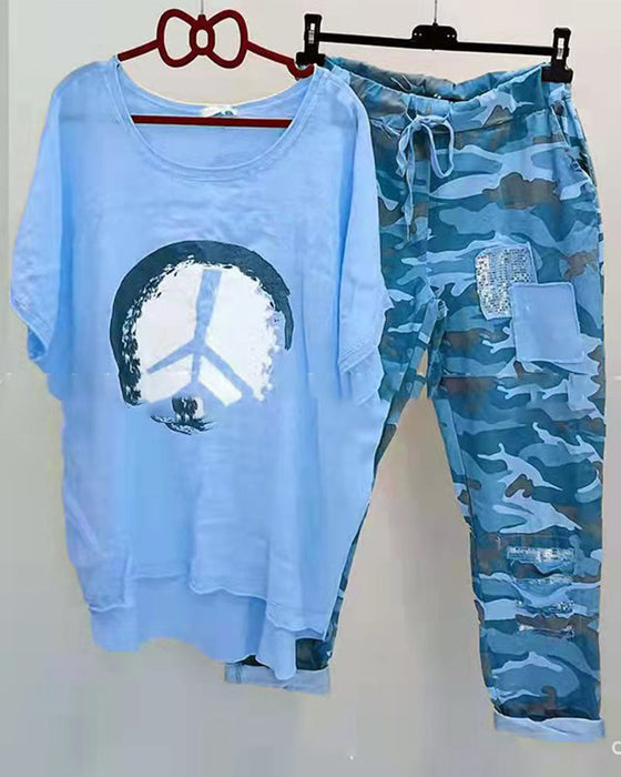 T-shirt and Pant Set in Camouflage Print