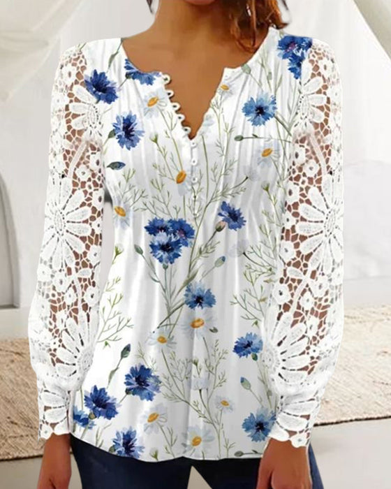 Floral pattern v-neck lace top