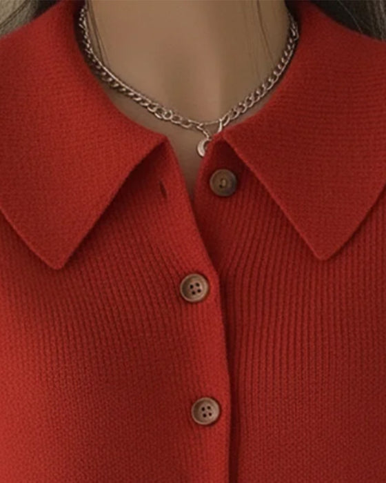 Long-Sleeved Button-Down Lapel Pullover