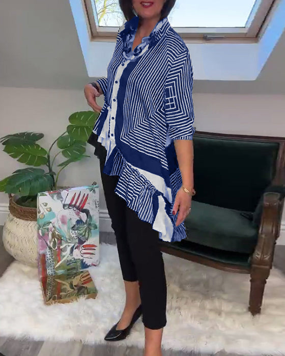 Fashion printed button irregular patchwork shirt