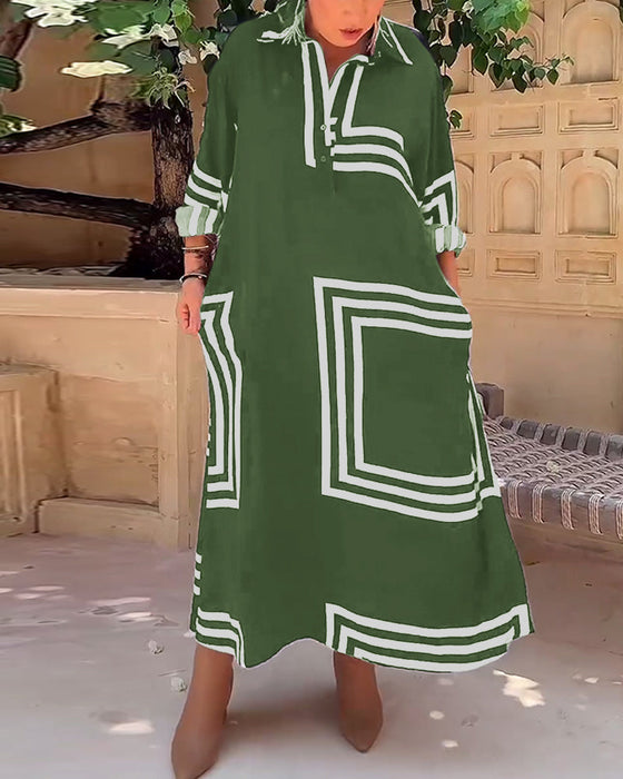 Lapel rectangular printed casual dress