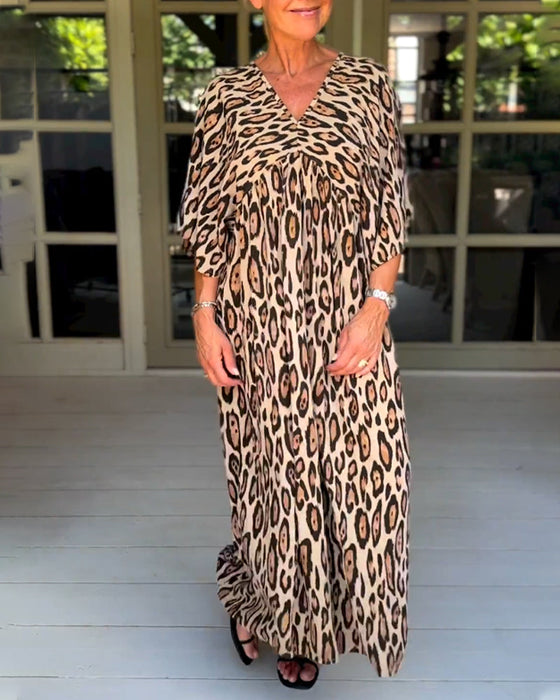 V-neck leopard print dress