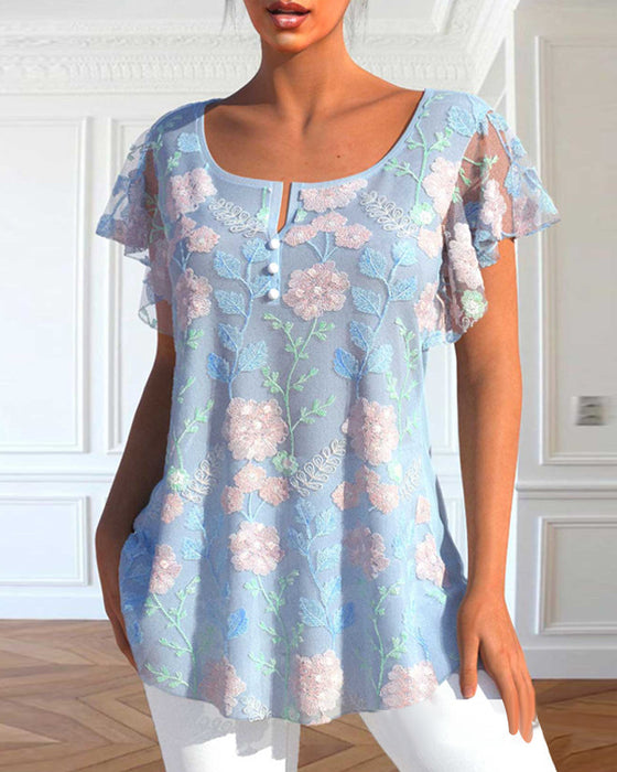 Floral Print Lace T-Shirt