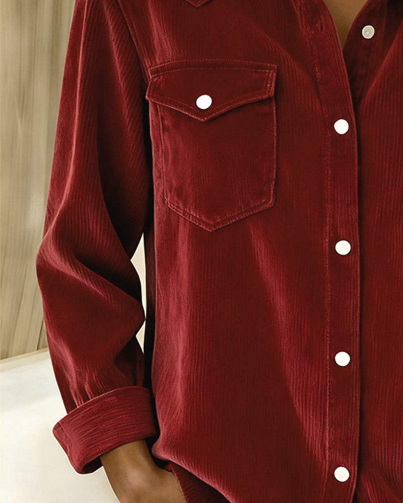 Long-Sleeved Lapel Button-Down Shirt