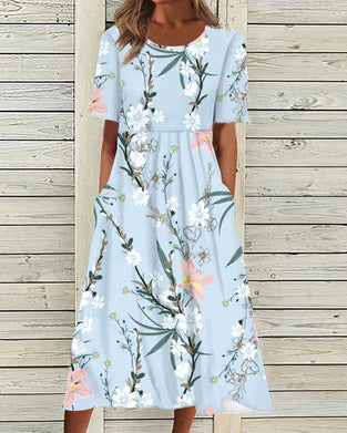 Round Neck Flower Print Dress
