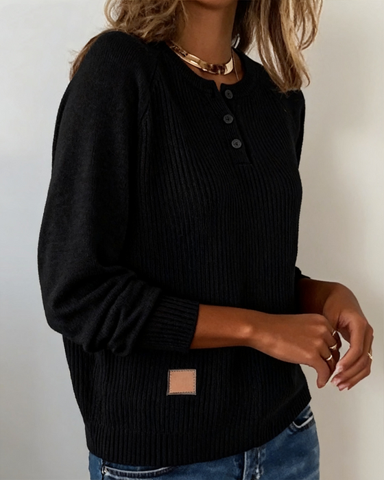 Stylish Button Raglan Sleeve Pullover