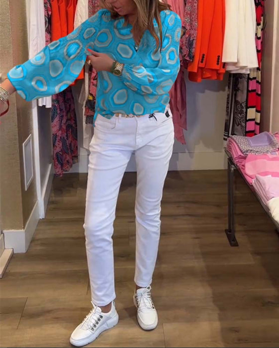 Geometric print long sleeve casual blouse