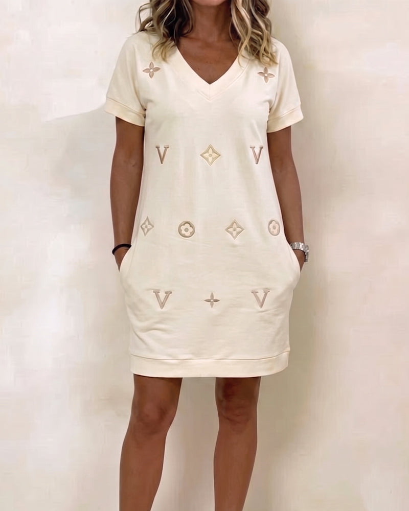 Fashion V-Neck Short-Sleeved Dress