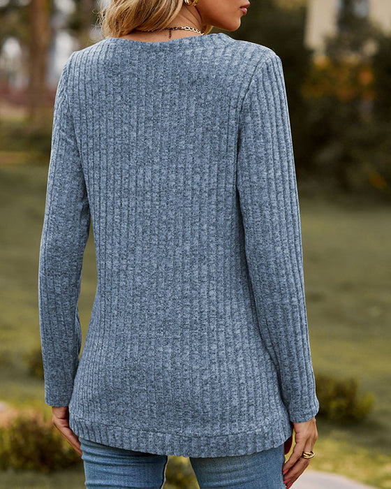 Solid Color V-neck Top