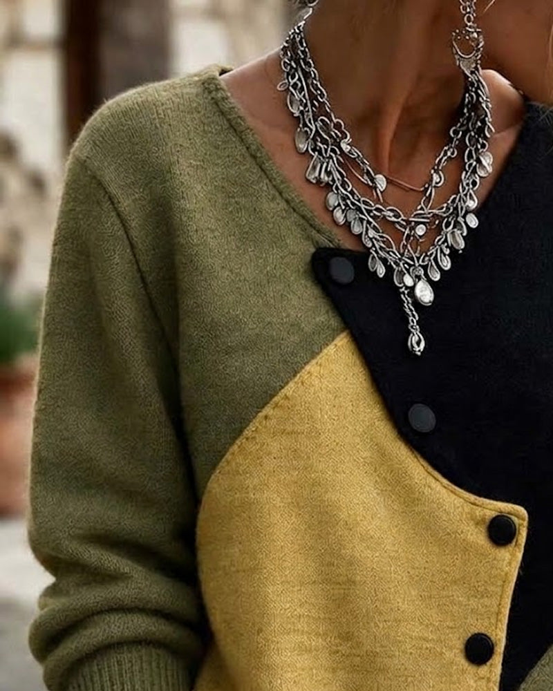 Irregular Color Block Cardigan