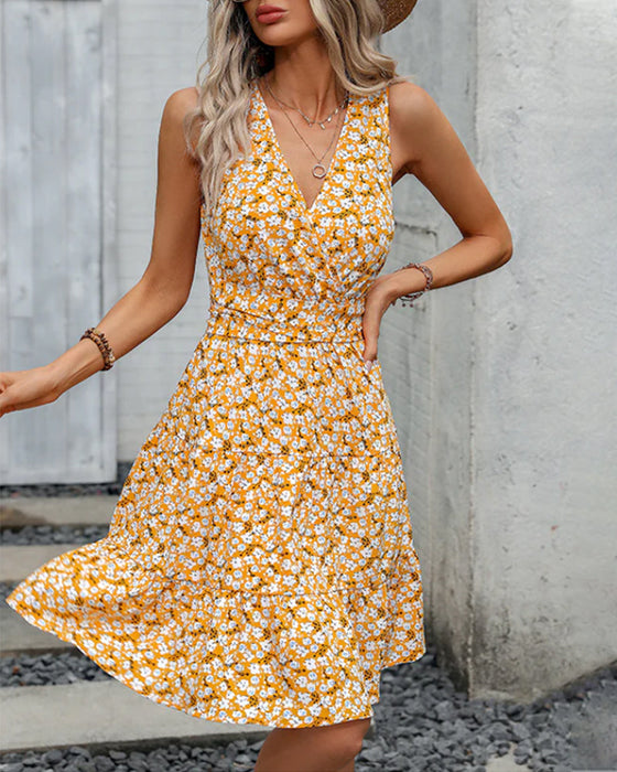 V-neck A-line Floral Dress
