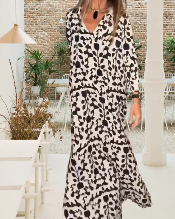 V-neck long-sleeved loose dress