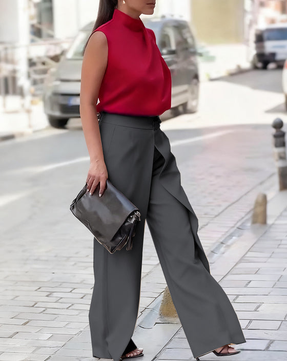 Asymmetric Layered Wide-Leg Pants