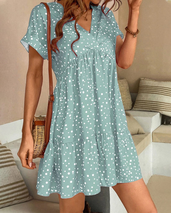 V Neck Polka Dot Print Dress