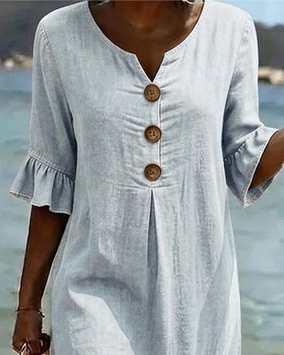 Lotus Leaf Sleeves Jeans Dress