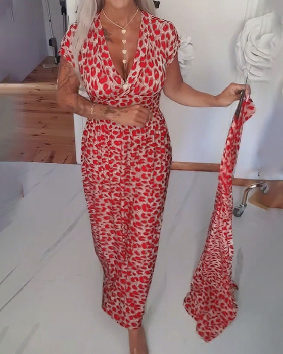 Elegant Leopard Print V-Neck Dress