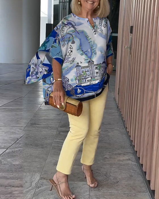 Batwing Sleeve Print Blouse