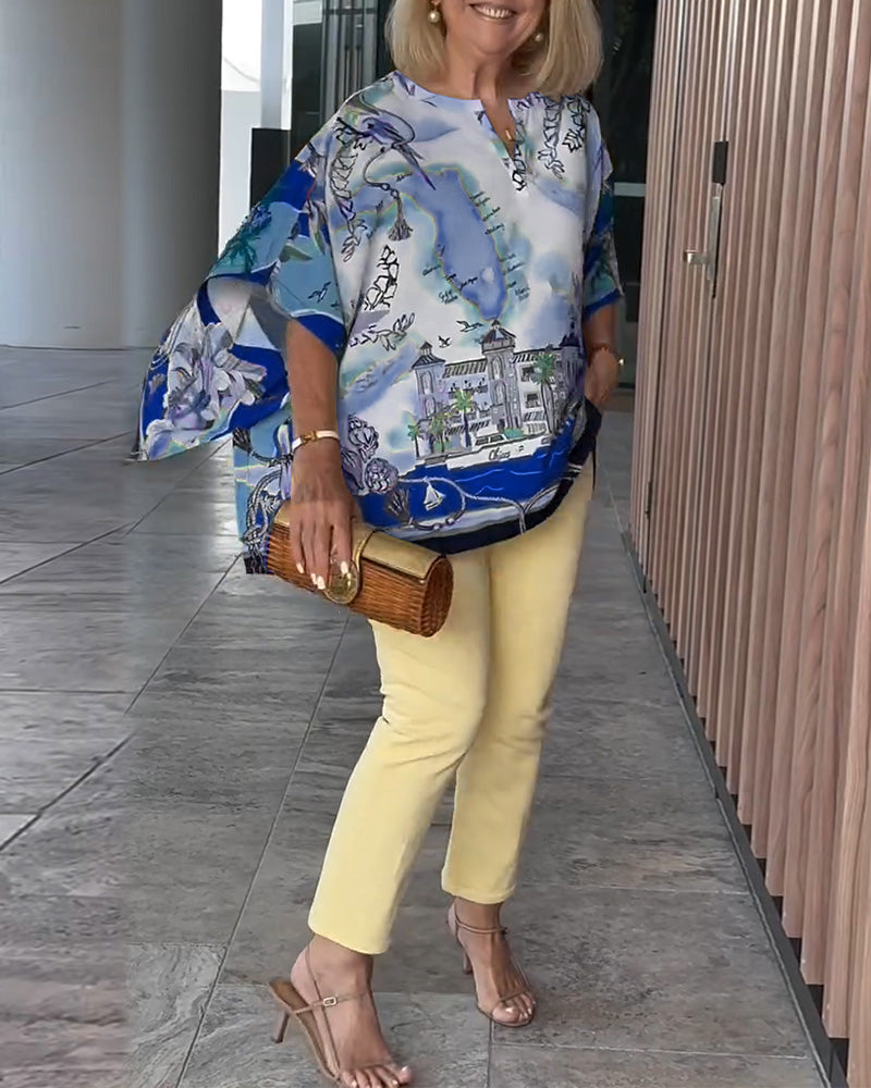 Batwing Sleeve Print Blouse