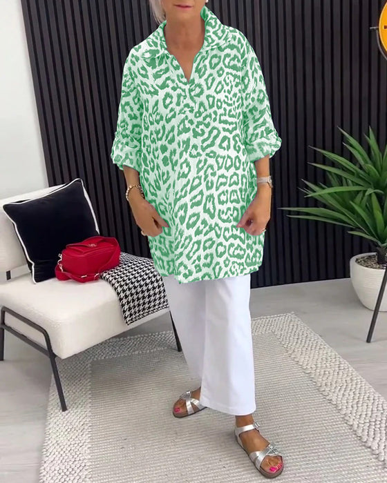 Lapel Leopard Print Blouse
